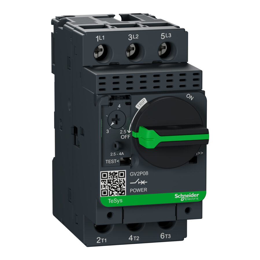 Guardamotor Termomagnético TeSys GV2 AC-3 2.5-4A 100KA 3P3D Manija Rotativa GV2P08